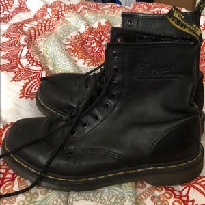 Black soft leather Dr. Martens combat boots